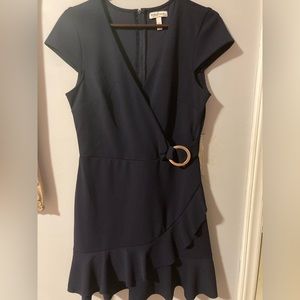 Navy blue dress. V neck. Zipper back. Sleeveless